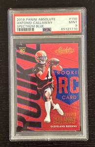 lot 496R image: LC - Panini RC Card Antonio Callaway 2018 Absolute Spectrum Blue Cleveland Browns PSA 9 Mint