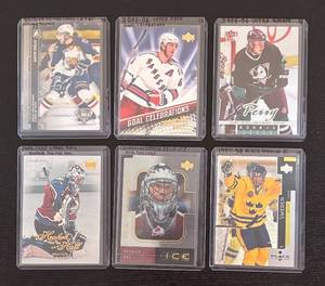 lot 581R image: LC - Six NHL Hockey Cards Lot - Aaron Ekblad, Jaromir Jagr, Daniel Sedin, Patrick Roy and More
