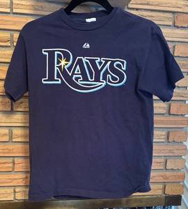 lot 587R image: B - Majestic Tampa Bay Rays MLB T-Shirt - Price #14 Size Youth Large