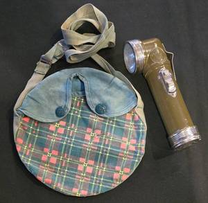 lot 318K image: BR1 - Vintage Girl Scout Canteen Pouch & Vintage Boy Scout Right-Angle Flashlight