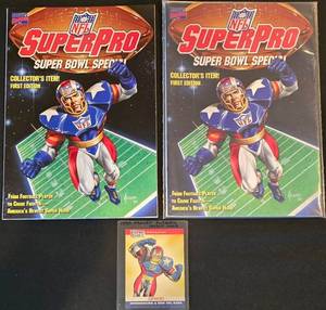 lot 503K image: BR1 - NFL SuperPro Super Bowl Special Comics - 1991 Pair  1990 Pro Set NFL Card