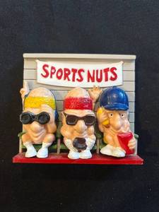 lot 101C image: B - Set of 3 Sports Nuts Novelty Figurines with Display Stand, 2 Inch Each