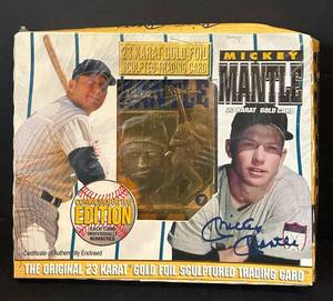 lot 107C image: B - Mickey Mantle 23 Karat Gold Foil Sculpted Trading Card Commemorative Edition