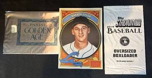 lot 108C image: B - Warren Spahn Panini Golden Age Oversized Card and Topps Stadium Club 2019 Boxloader Pack