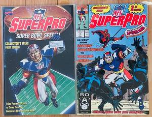 lot 186C image: B - NFL SuperPro Comic Book Lot - Super Bowl Special and Issue #1 with Spider-Man