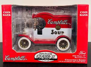 lot 199C image: HC - Campbells 1912 Ford Model T Delivery Car Die Cast Coin Bank 124 Collectible