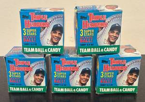 lot 74R image: B - Lot of 5 Topps Triple Headers Team Balls with MLB Stars