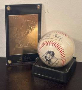 lot 82R image: B - Ty Cobb 22k Gold Plated Limited Edition Baseball Card with Replica Signed Baseball