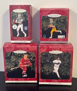 lot 90R image: B - Set of 4 Hallmark Keepsake Sports Ornaments Joe Namath, Gordie Howe, Joe Montana and Ken Griffey Jr.