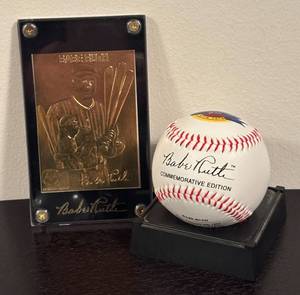 lot 172R image: B - Babe Ruth Commemorative Baseball and Limited Edition Gold Card Set