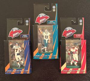 lot 204R image: B - Set of 3 Topps Action Flats Kickoff Edition Figures Jerry Rice, Dan Marino and John Elway