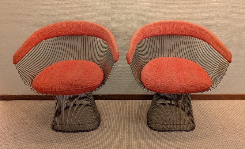 Pair of Vintage Knoll Platner Armchairs with Orange Fabric