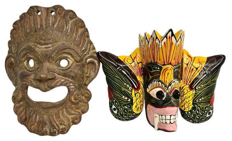 Sri Lanka Raksha Masks - Mini Hand-Painted Wooden Pair