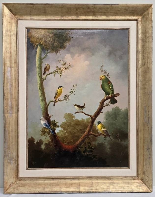 Jeannine Albert, Birds in Landscape Oil on Canvas, Framed