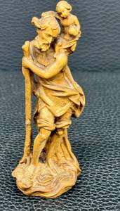 Vintage Wooden Carving St. Christopher Carrying the Christ Child