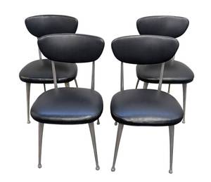 Gazelle Chairs (Lot of 4) - Vintage Mid-Century Black Vinyl Dining Chairs