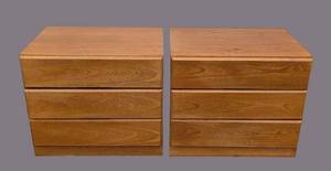 Dixie Scova Vintage Wood Nightstands, Pair - 3-Drawer Bedside Tables