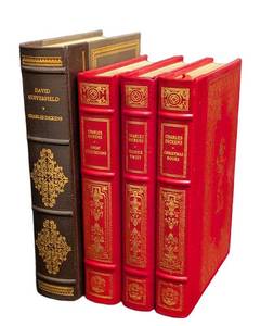 Four Collectible Vintage Franklin Library Leather Bound Books Dickens 4-Book Set David Copperfield, Great Expectations, Oliver Twist, Christmas Books
