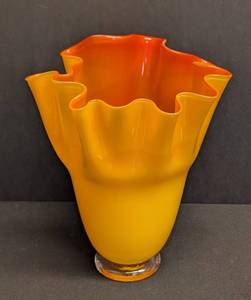 Unsigned Vintage Ruffled Art Glass Vase
