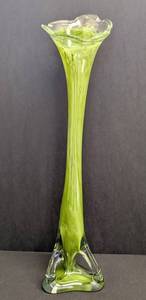 Vintage Green Glass Vase - Poland Made