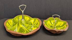Vintage Mid Century Sequoia Ware Green Leaf Serving Dishes, Pair
