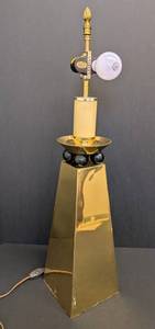 Chapman Portable Brass Lamp, Black Sphere Accents