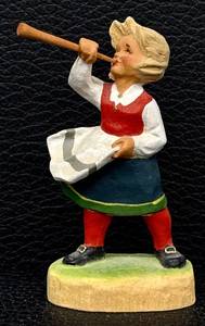 Henning Hand-Carved Norway Girl with Horn Figurine - 4