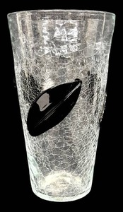 Vintage Mid Century Blenko Crackle Vase with Black Applied Leaves