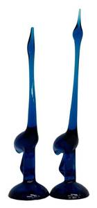 Pair of Vintage Mid Century Viking Glass Bluenique Long-Neck Egret Glass Birds