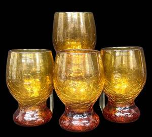 Vintage Amber Crackle Glass Goblets - Set of 4 - 6-12 in Tall - Vintage 1950s-1980s