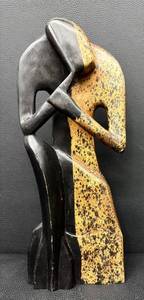 Abstract  21 Wooden Couple Sculpture -Two-Tone Black & Speckled Tan