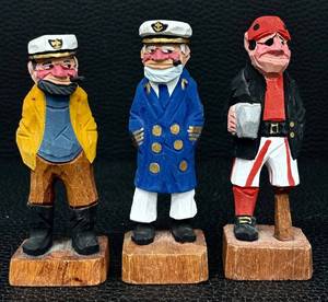 Nautical Figurines - Vintage Hand-Carved Wood (Lot of 3)