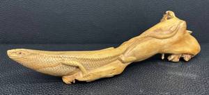 Hand-Carved Burl Wood Lizard Sculpture - 15 Inches Long