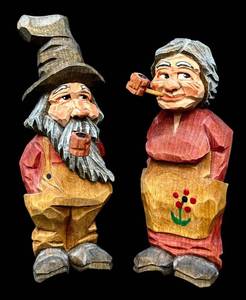 RW Hand-Painted Wood Folk Art Figurines (Lot of 2)
