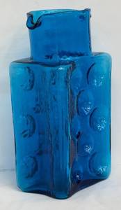 Blenko Handcraft Pinwheel Double Spout Pitcher #6812 Decanter Turquoise Blue Mid Century Modern Rare Joel Meyers
