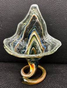 Vintage Murano Style Hand-Blown Art Glass Jack in Pulpit Style Multicolor Swirl Vase