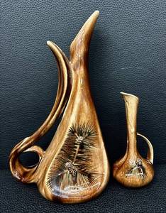 Vintage Mid Century Dakota Art Pottery Gladys Wax Vases Pinecone Pattern
