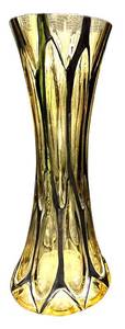 Mid-Century Amber & Black Glass Vase - Swing Pattern