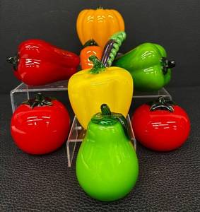Glass Pepper & Tomato Set - Colorful Glass Veggies (Lot of 9)