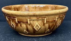 Vintage Monmouth Pottery Diamond Block Bowl - Brown Glaze