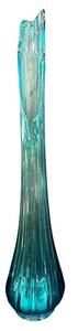 Vintage Mid Century Peacock Blue Glass Swung Vase