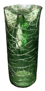 Vintage Mid Century Green Crackle or Crinkled Glass Pitcher with Handle