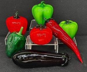 Glass Vegetables Display Set (Pepper & Tomato) (Lot of 7)