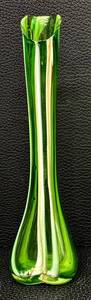 Vintage Murano Green, Red, White Striped Swung Stretch Glass Vase