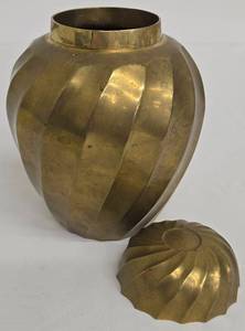 Vintage Ethan Allen Swirl Ginger Jar Brass Lidded Jar