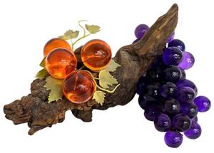 Vintage Glass Grape Clusters on Driftwood Base - Orange