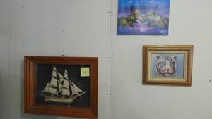 lot 103 image: Colonial Queen Ship Picture and 2 Oil on Canvas Prints