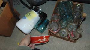 lot 133 image: Bottles, Insulators, Pyrex and Corning Ware Pot without Lid