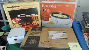lot 155 image: New Slow Cooker, Waffle Maker and Tabletop TV Stand