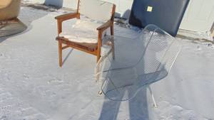 lot 2 image: Vintage Wire Armchair and Wood Armchair